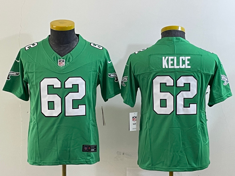 Youth 2025 Philadelphia Eagles #62 Kelce green Nike NFL jersey style 90